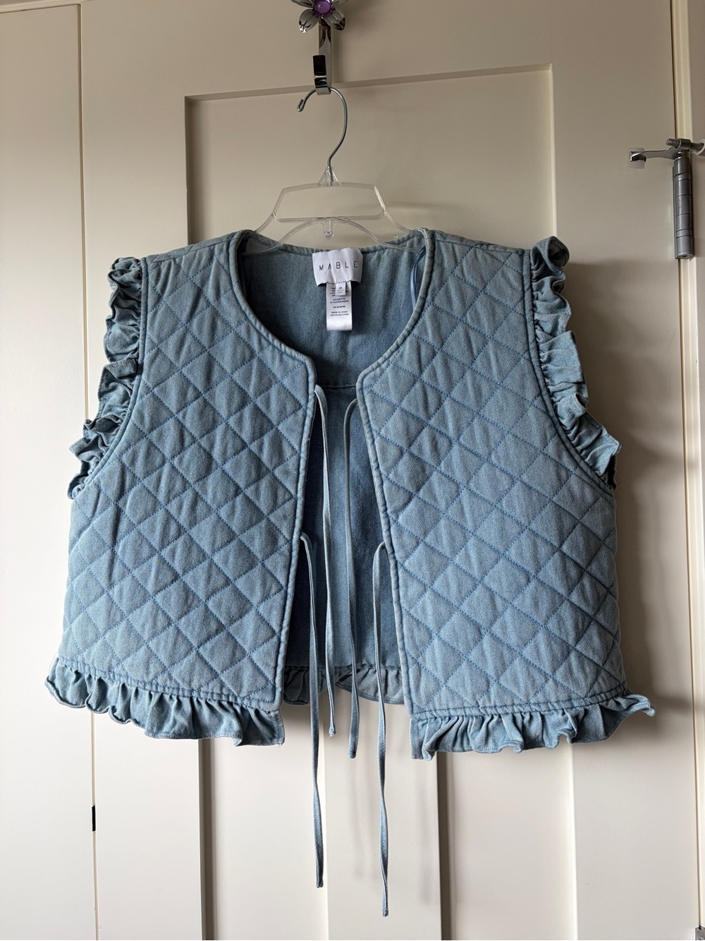 Mable Quilted Denim Ruffle Vest - Picture 2 of 7